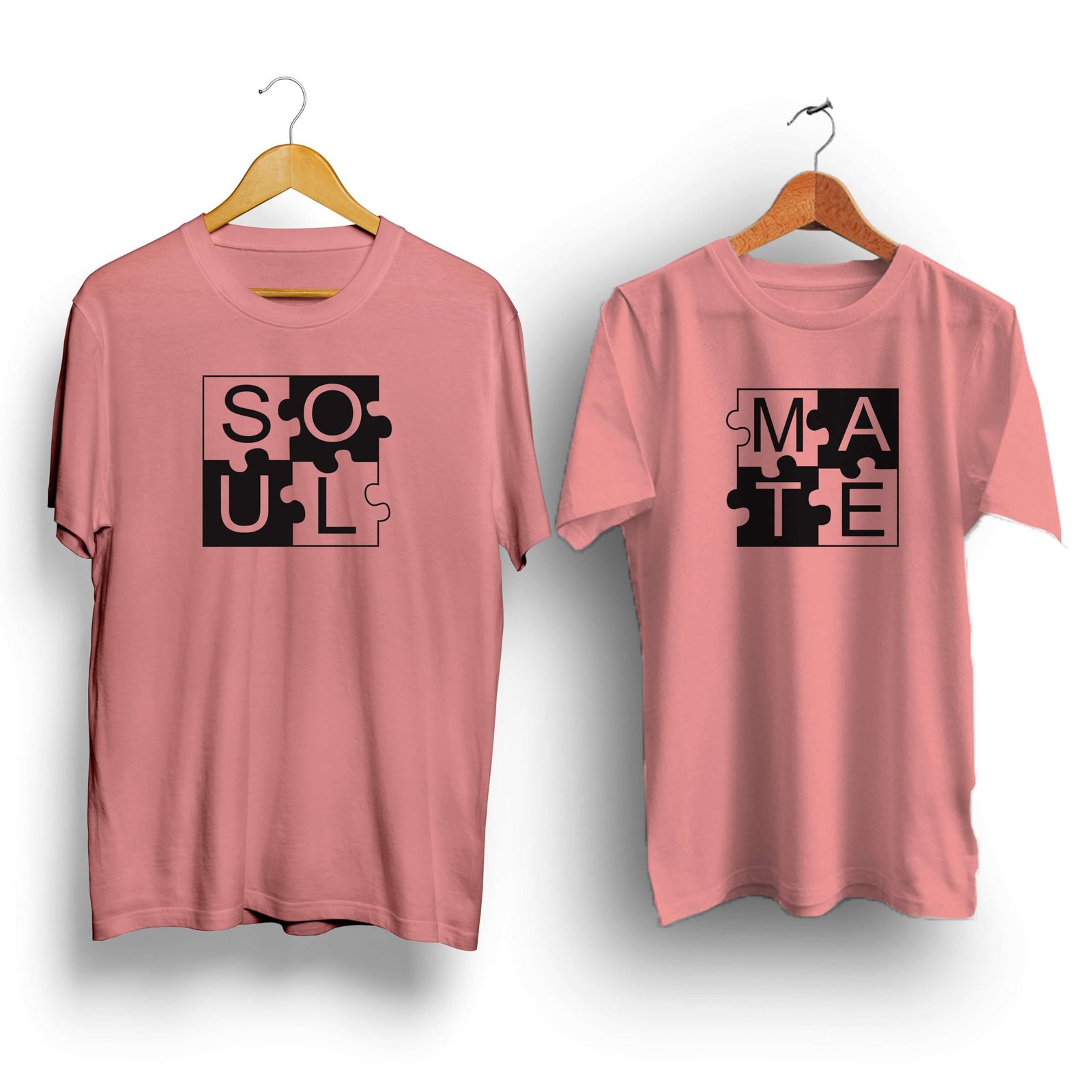 Soulmate peach pink half sleeve couple t-shirt