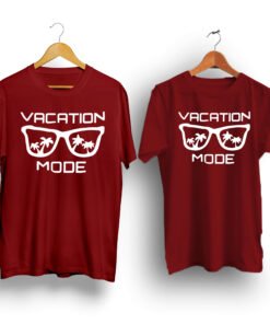 Vacation mode maroon couple t-shirt